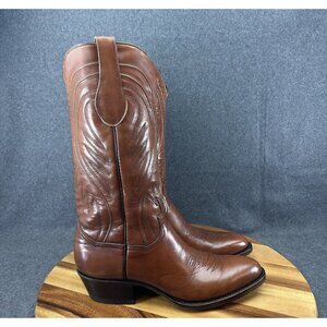 Vtg New Crown Boot Company Cowboy Boots Mens Sz 9.5 Brown Leather Pull On